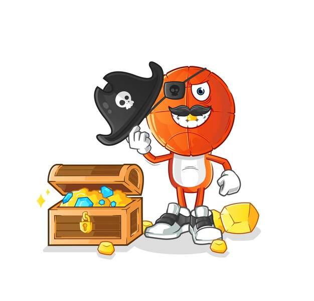 Basketball head cartoon pirate with treasure mascot. cartoon vector