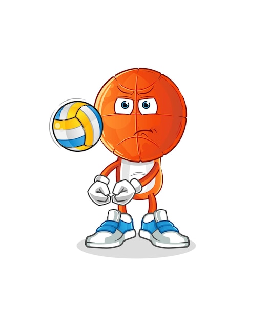 Vettore testa di pallacanestro cartone animato giocare a pallavolo mascotte cartone animato vettore