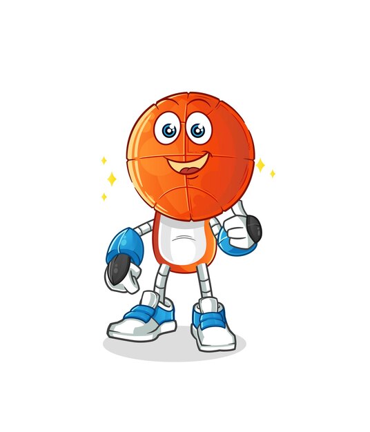 Personaggio del robot dei cartoni animati della testa di pallacanestro. vettore della mascotte del fumetto