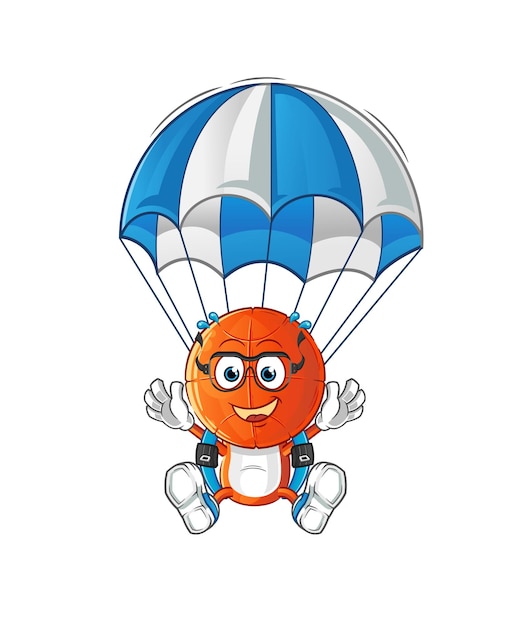 Basketball head cartoon skydiving character cartoon mascot vector