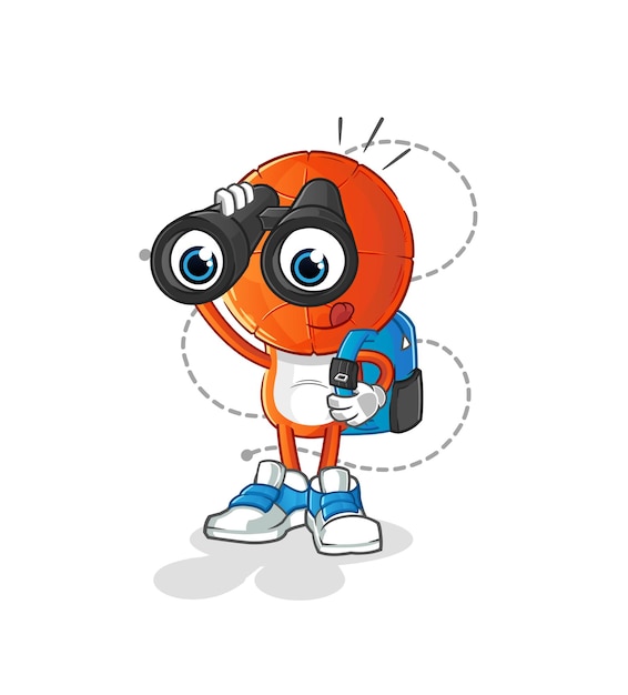 basketball head cartoon with binoculars character. cartoon vector