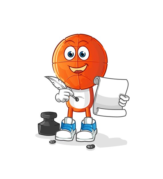 Basketball head cartoon writer vector. cartoon character