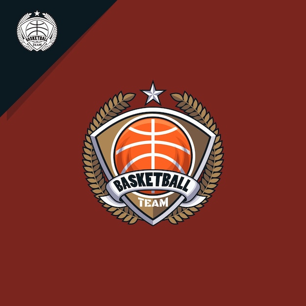 Vector basketball illustration with shield for emblem logo