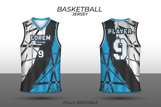 Modello di disegno della maglia da basket uniforme davanti e dietro