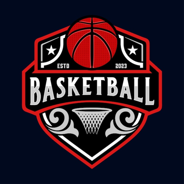 Forma dell'emblema del design del logo del basket con l'icona del basket perfetta per la squadra o il club di basket