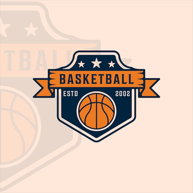 Logo di pallacanestro moderno vintage illustrazione vettoriale modello icona graphic design. segno o simbolo sportivo per la competizione di campionato di squadre e club con badge e tipografia