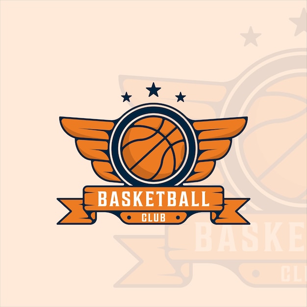 Vettore logo di pallacanestro moderno vintage illustrazione vettoriale modello icona graphic design. segno o simbolo sportivo per la competizione di campionato di squadre e club con badge e tipografia