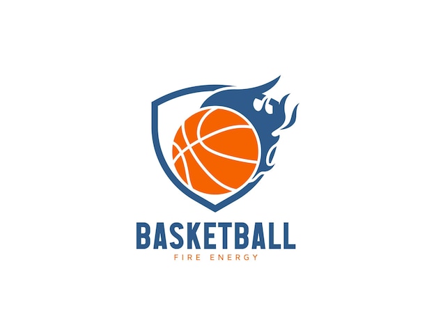 Basketball logo with shield and fire logo illustration