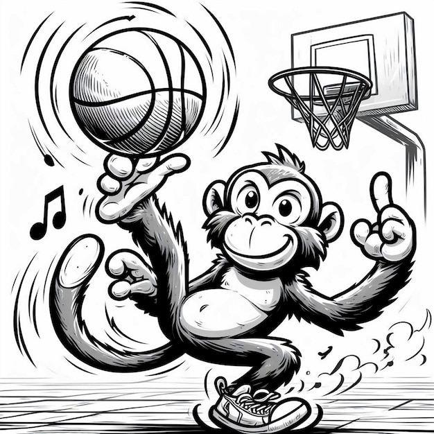 Vector basketball monkey black and white