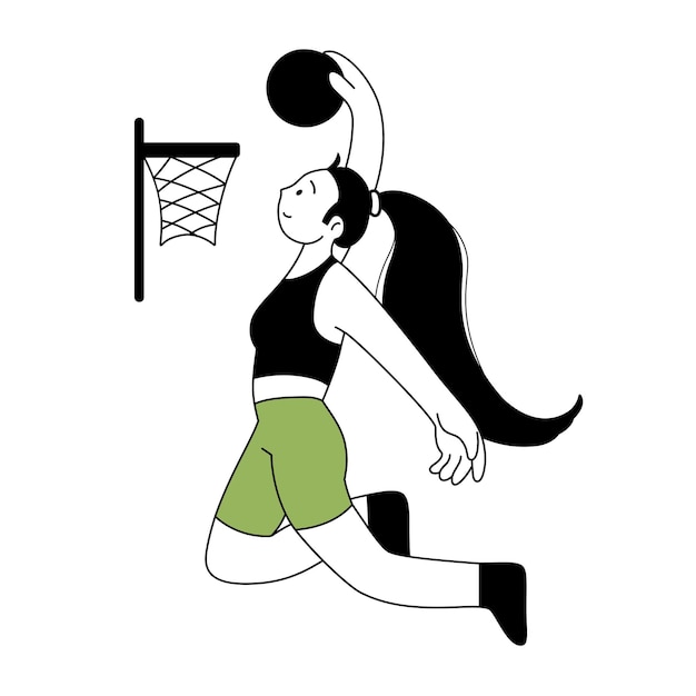 ベクトル バスケットボールの概要イラスト ボールを持ったバスケットボール選手 マスコットスポーツ学校のキャラクター