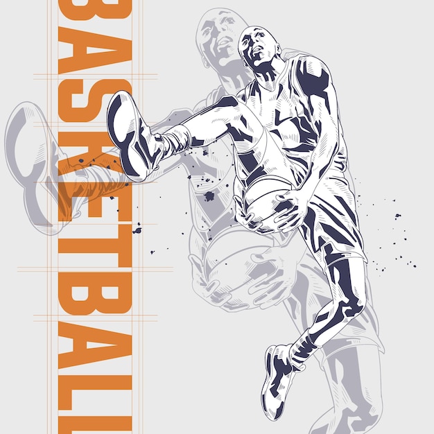 Vector basketball player in action illustration character in silhouette style
