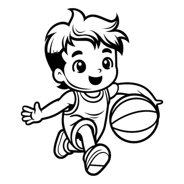 Basketball Player Black and White Cartoon Vector Illustration Isolated On White Background