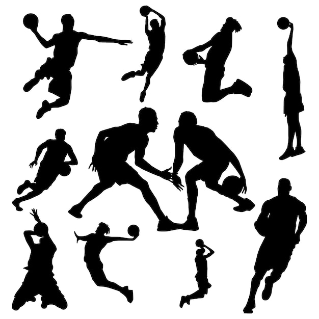 Basketball player silhouette set vector illustration