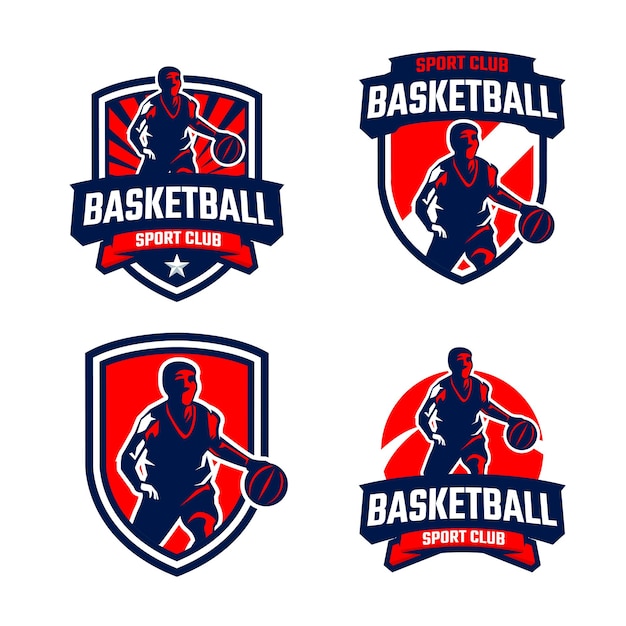 Basketball player silhouettes badge logo collection