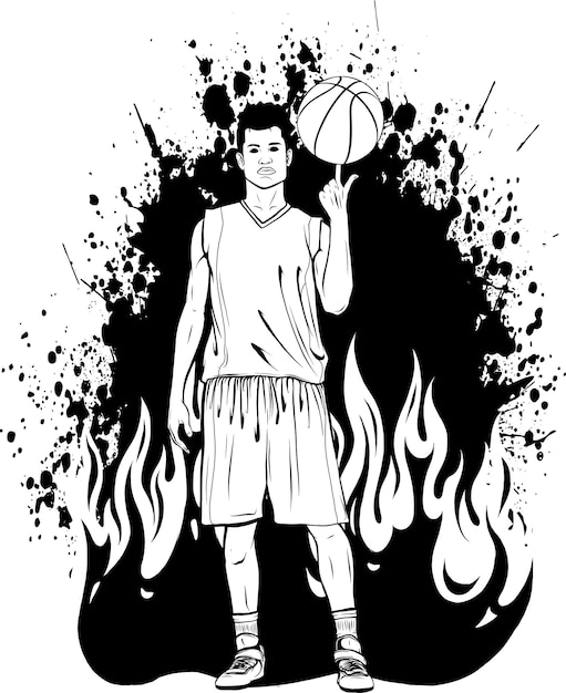 Basketball player with a ball outline vector