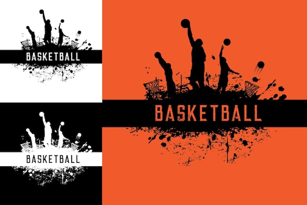 Basketball players poster with grunge silhouettes