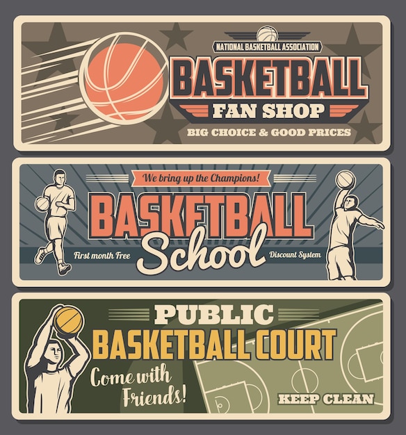 Basketball retro banners fan shop school or court