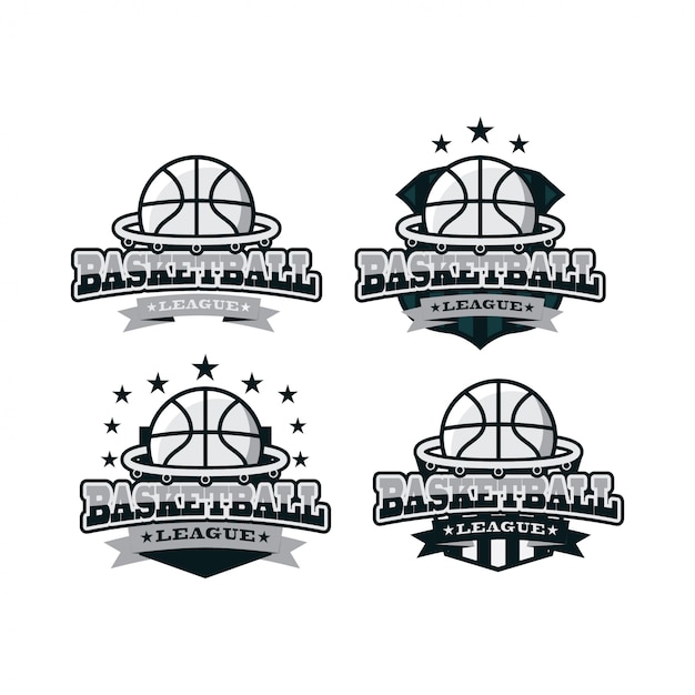 Logo sportivo bianco nero di pallacanestro