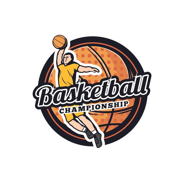 Vector basketball sport icon with player doing slam dunk