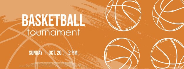 Vector basketball sport invitation flyer on basketball tournament vintage grunge card with balls