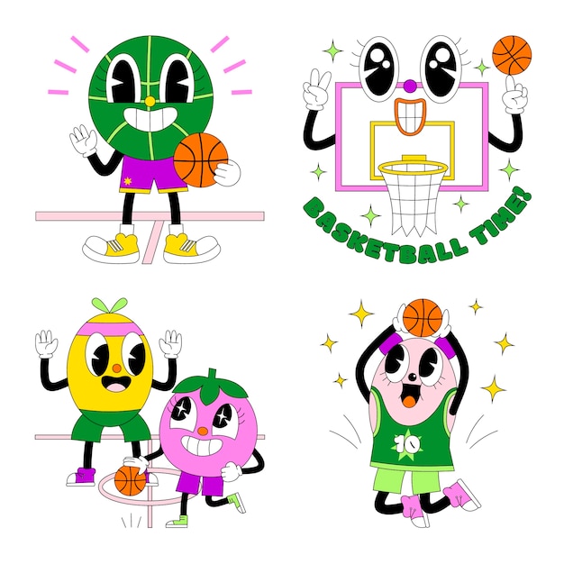 Vector basketball stickers collection