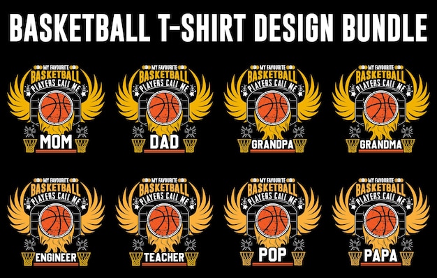 Pacchetto di design di t-shirt da basket, set di t-shirt grafiche personalizzate da basket, vettore di gioco di basket