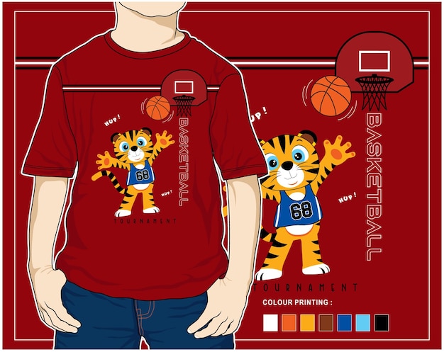 Basketball tournament vector baby tiger cartoon illustration design graphic for print