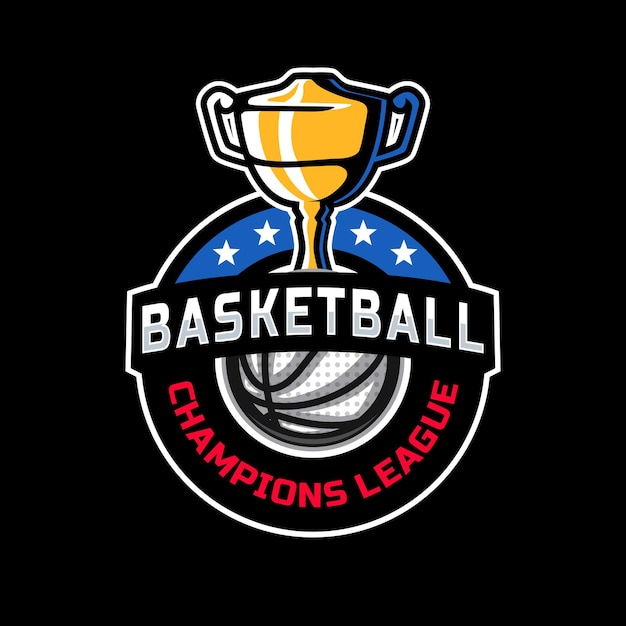 Basketball tournament with trophy badge logo