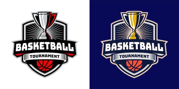 Basketball tournament with trophy badge logo