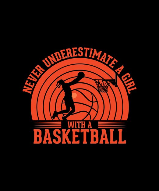 Basketball Tshirt Design Never Underestimate a girl with a basketball