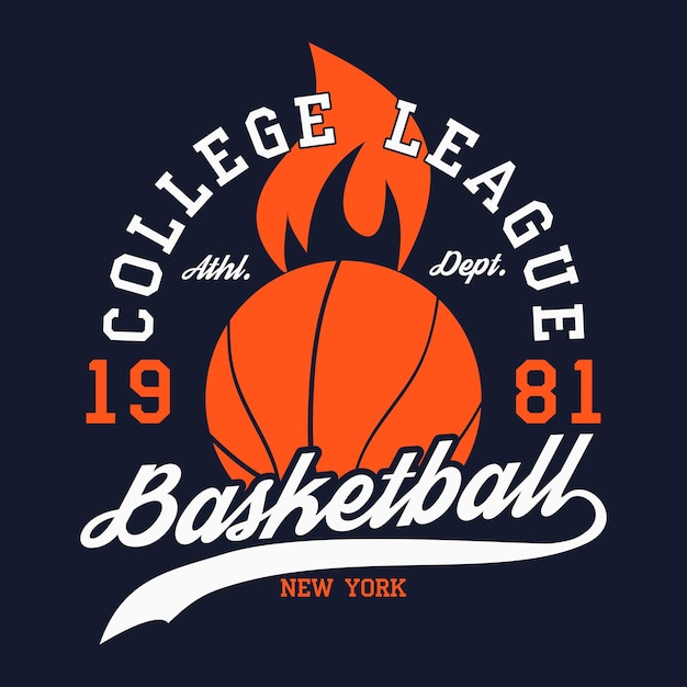 Basketball typography emblem. t-shirt stamp graphics, print for clothes, design for athletic apparel. vector illustration.