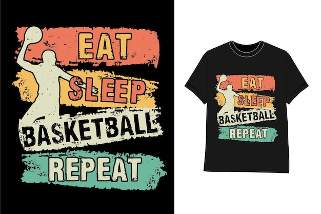 Disegno della maglietta di tipografia di pallacanestro eat sleep basketball repeat