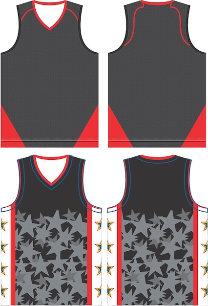 Vector basketball uniform jerseys front and back view mock ups templates