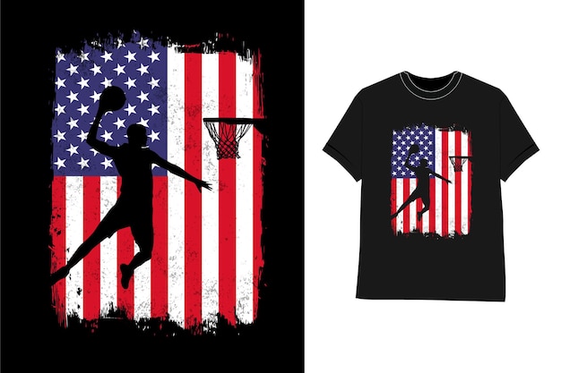 Basketball with usa american flag t shirt design