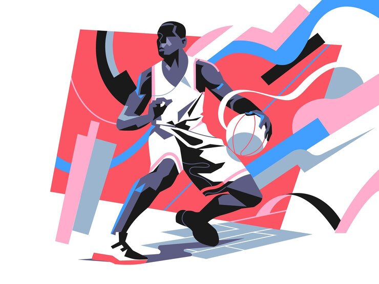 Vector basketbalspeler bereidt zich voor op een shoot