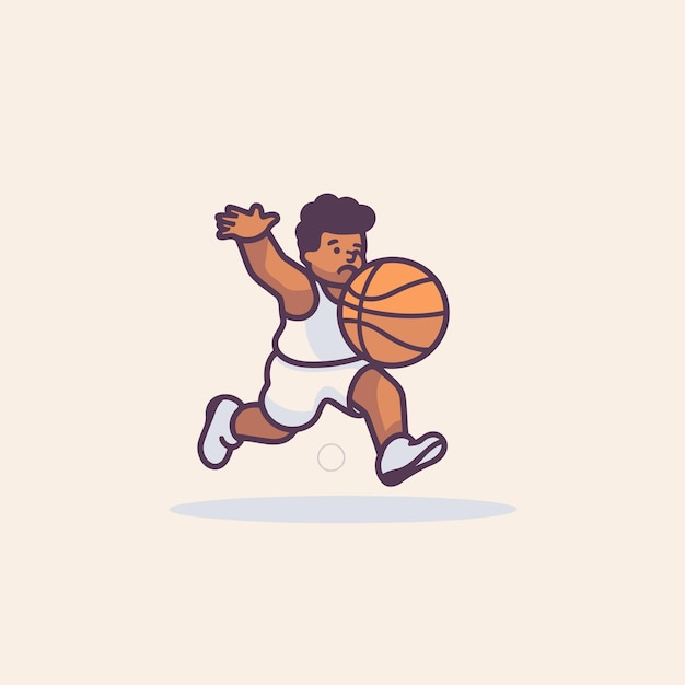 Basketbalspeler die met de bal loopt Vector illustratie in cartoon stijl