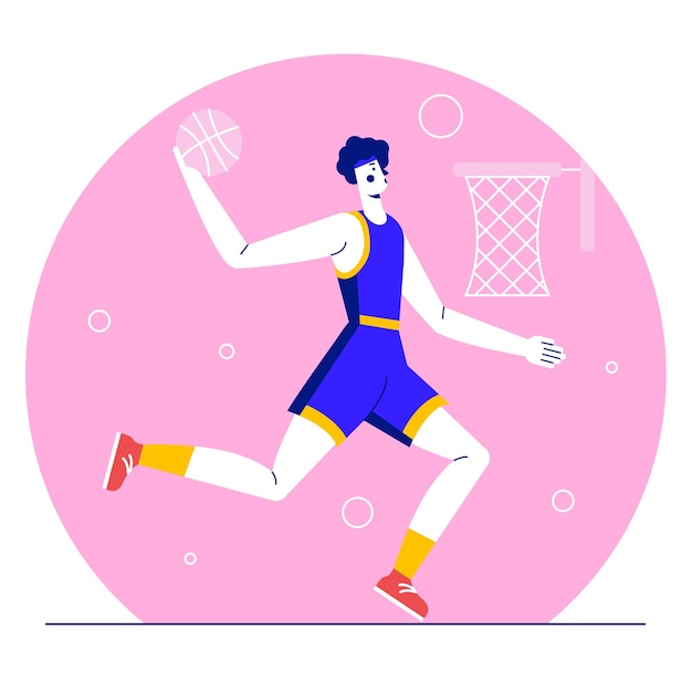 Basketbalspeler gooit bal in hoepel illustratie