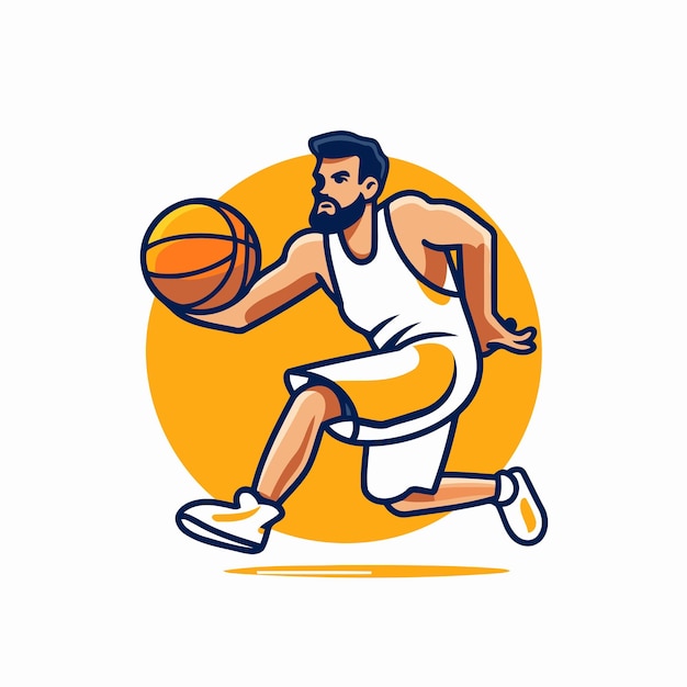 Basketbalspeler met bal Vector illustratie in een platte stijl