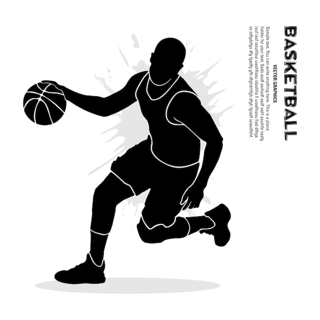 Basketbalspeler rennen en dribbelen. Vector silhouet illustratie