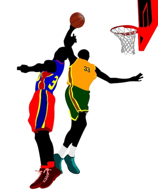 Basketbalspelers gekleurde vectorillustratie voor ontwerpers