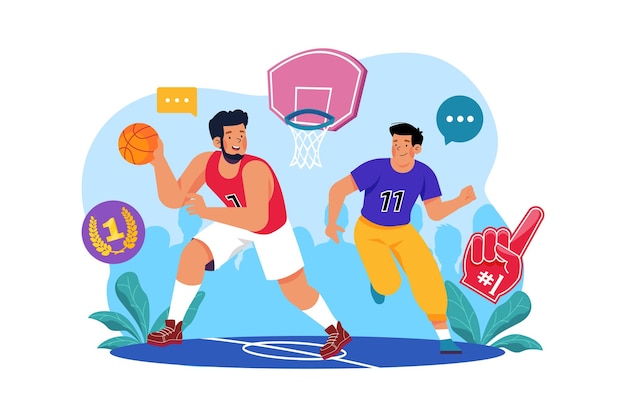 Vector basketbalspelers op het hof illustratieconcept op witte background