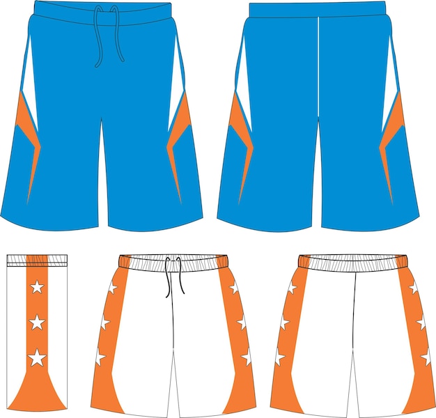 Basketbaluniform Shorts Voor- en achteraanzicht Mock-ups Sjablonen