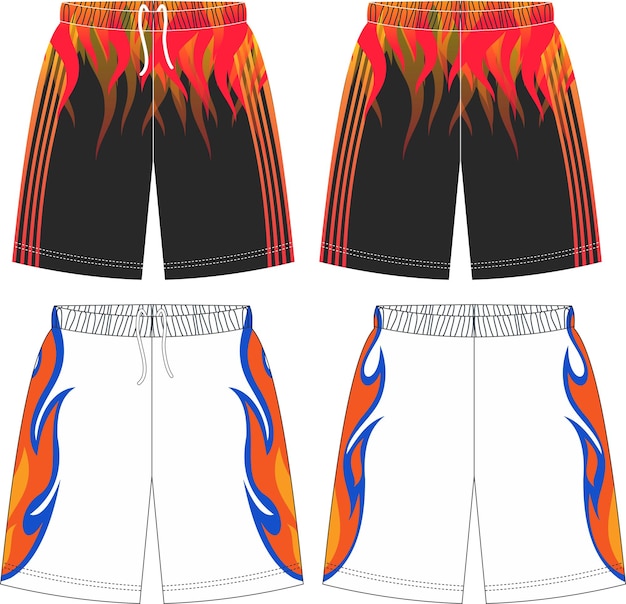 Basketbaluniform Shorts Voor- en achteraanzicht Mock-ups Sjablonen