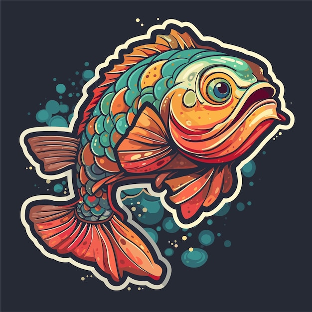 Vector bass fish art vector illustration stock vector sticker style