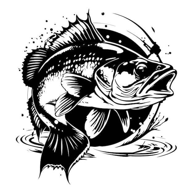 Vector bass fish icon isolated on white background logo design element label emblem mark brand mark vector illustration