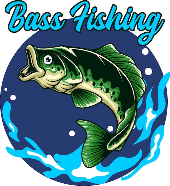 Bass fish logo illustration with premium quality stock vector