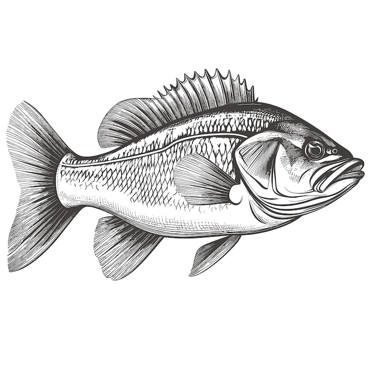 Vector bass fish vintage engraved style drawing vector illustration