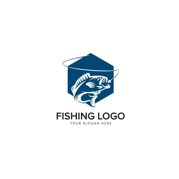 Logo di pesca del basso logo moderno e icona di esagono big bass