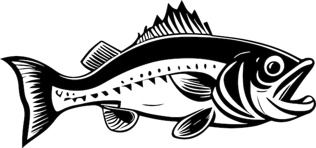 Bass Fishing Логотип Монохромный Стиль Дизайна