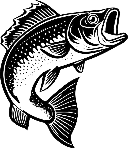 Stile di disegno monocromatico del logo di pesca del basso